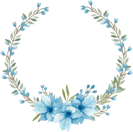 Watercolor Blue Anemone Flower Wreath